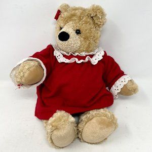 Vintage Ellie‎ Bear Lands End Curly Hair Red Holiday Nightgown Bow Jointed 14"